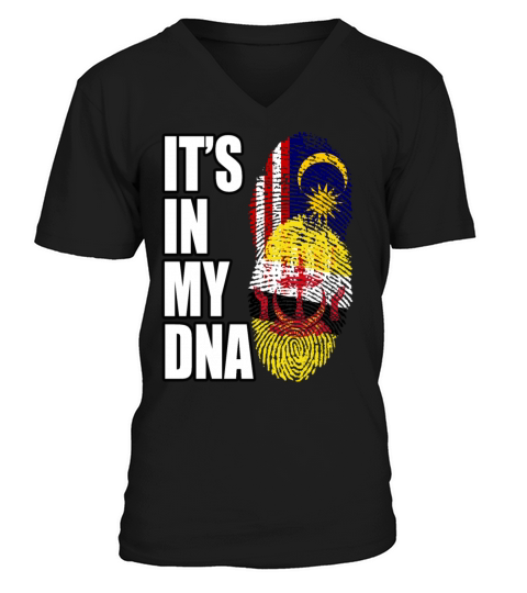 Malaysian And Bruneian Mix Heritage DNA Flag V-Neck T-shirt