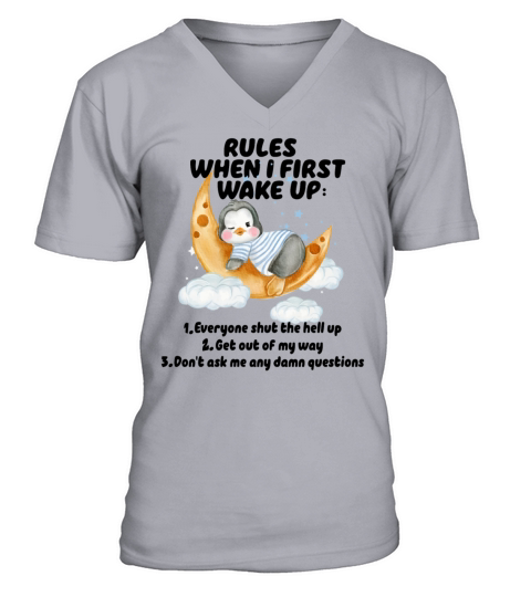 Penguin Rules When I First Wake Up Everyone Shut V-Neck T-shirt