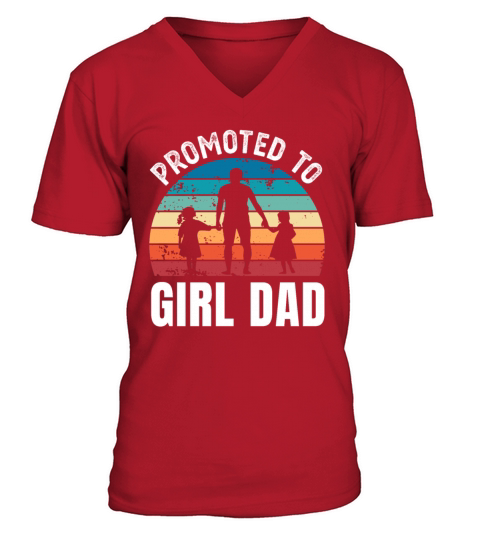 Promoted to Girl Dad Vintage Sunset Fathers Day V-Neck T-shirt