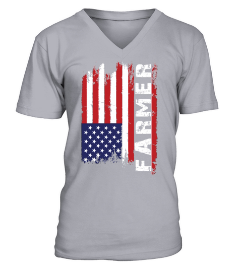 Vintage 4th Of July USA Flag Farmer Farming V-Neck T-shirt