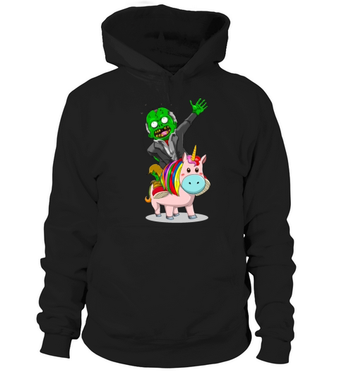 A green Zombie is riding a cute pink Unicorn for Hoodie Unisex