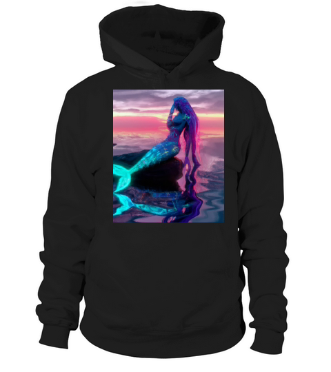Mermaid Portrait Vaporwave Outrun 80s Reflecting Hoodie Unisex
