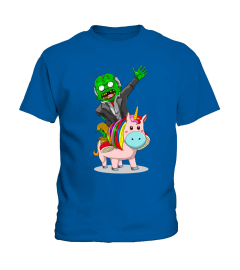 A green Zombie is riding a cute pink Unicorn for Kids T-Shirt