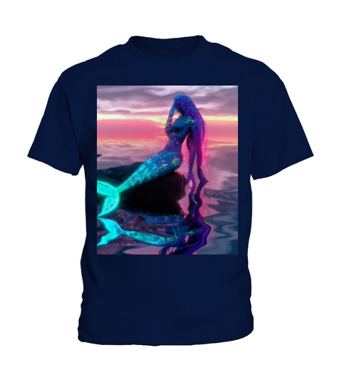 Mermaid Portrait Vaporwave Outrun 80s Reflecting Kids T-Shirt
