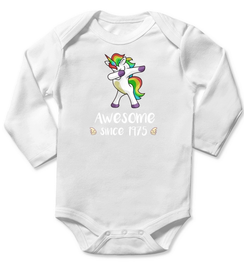 AWESOME SINCE 1975 TSHIRT CUTE UNICORN 43RD BIRTHDAY GIFT Long Sleeve Baby One-Piece