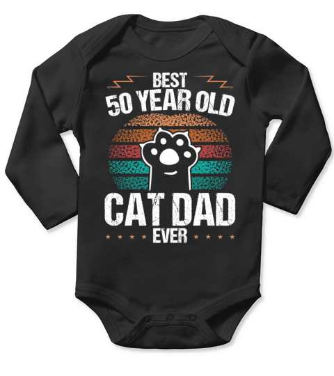 Best 50 Year Old Cat Dad Cat Father 50th Birthday Long Sleeve Baby One-Piece