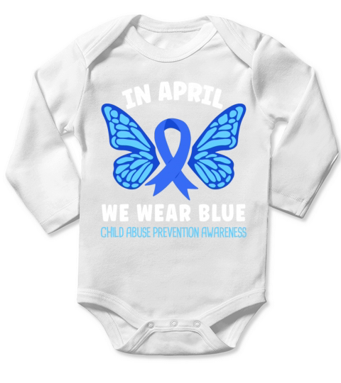 In April We Wear Blue Child Abuse Prevention Long Sleeve Baby One-Piece