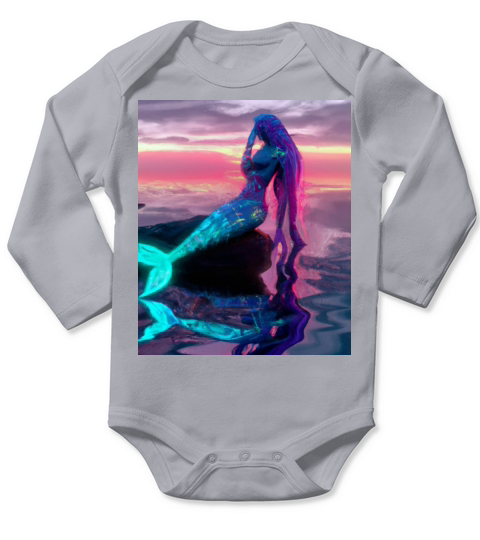 Mermaid Portrait Vaporwave Outrun 80s Reflecting Long Sleeve Baby One-Piece