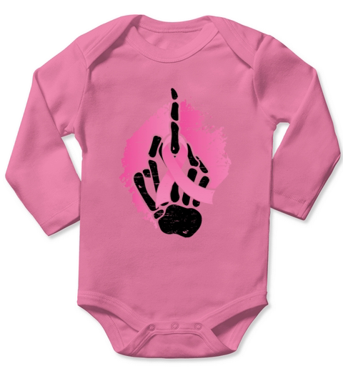 Pink Ribbon Skeleton Hand Breast Cancer Awareness Long Sleeve Baby One-Piece