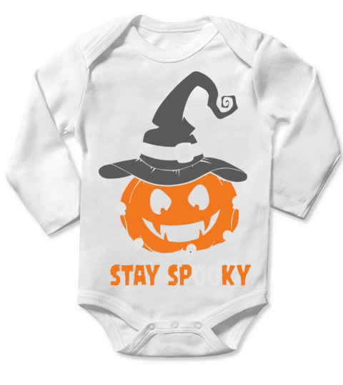 Stay Spooky Halloween Pumpkin Witch Long Sleeve Baby One-Piece
