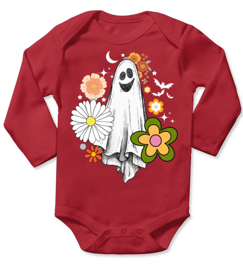 Vintage Floral Ghost Cute Halloween Costume Funny Long Sleeve Baby One-Piece