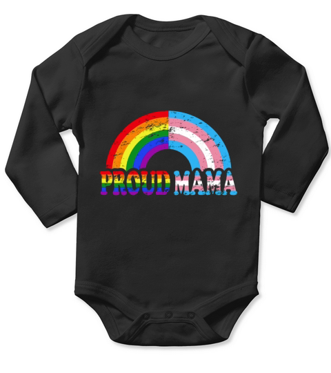 Vintage Proud Mama Flag Rainbow LGBT Transgender Pride Month shirt Long Sleeve Baby One-Piece