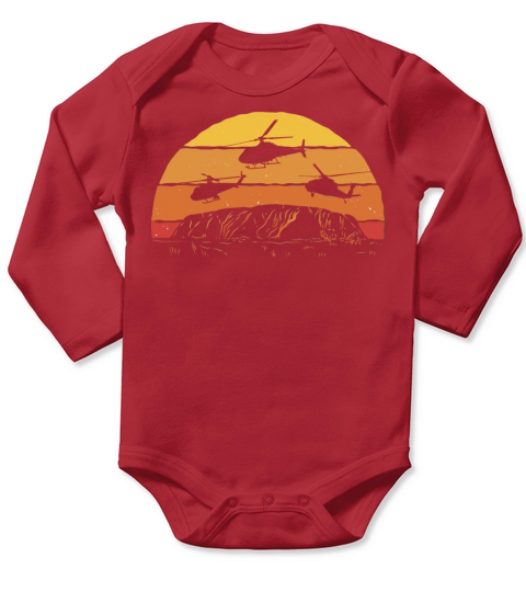 Vintage Sunset Apache Helicopter Pilot Aviation Long Sleeve Baby One-Piece