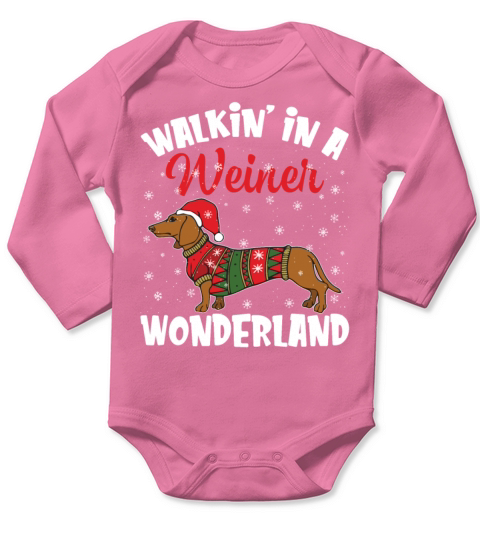 Walkin In A Weiner Wonderland Funny Dachshund Long Sleeve Baby One-Piece