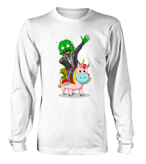 A green Zombie is riding a cute pink Unicorn for Long sleeved Unisex