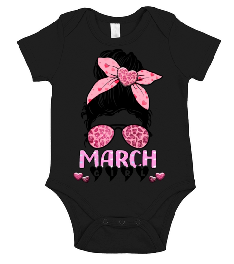 Birthday Born In march Girl Messy Bun Bandana Short Sleeve Baby One-Piece