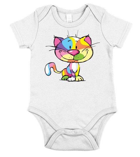 Cute Kitty Cartoon Colorful Pop Art Design Short Sleeve Baby One-Piece