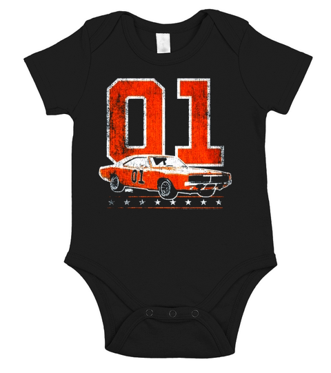 DUKES OF HAZZARD GENERAL LEE 2 COLOR VINTAGE ON ORANGE Short Sleeve Baby One-Piece