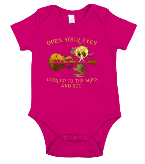 Freddie Mercury Open Your Eyes Look Up To The Skies And See Lake Guitar Shadow shirt Short Sleeve Baby One-Piece