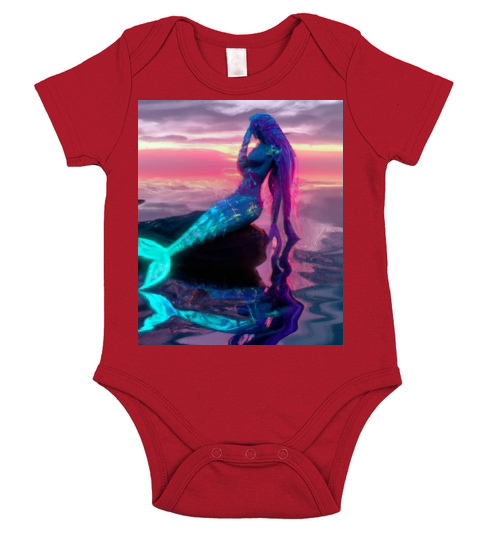 Mermaid Portrait Vaporwave Outrun 80s Reflecting Short Sleeve Baby One-Piece