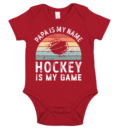 Papa is my Name Hockey is my Game Dad Fathers Day Short Sleeve Baby One-Piece