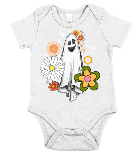 Vintage Floral Ghost Cute Halloween Costume Funny Short Sleeve Baby One-Piece