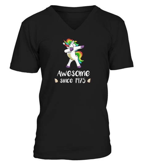 AWESOME SINCE 1975 TSHIRT CUTE UNICORN 43RD BIRTHDAY GIFT V-Neck T-shirt