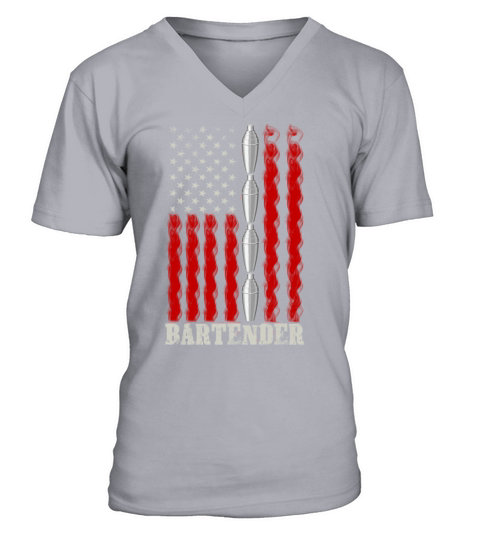 Bartender American Flag Funny Patriotic V-Neck T-shirt