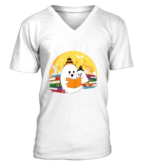 Booooks Ghost Reading Books Halloween Tshirt Gifts V-Neck T-shirt