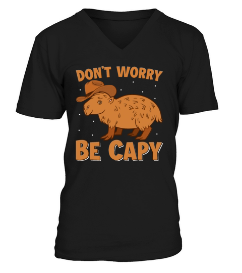 Dont Worry Be Capy - Capybara Wearing Hat Rodent V-Neck T-shirt