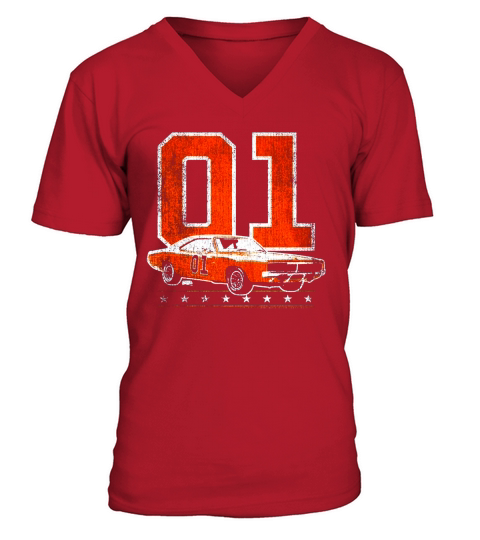DUKES OF HAZZARD GENERAL LEE 2 COLOR VINTAGE ON ORANGE V-Neck T-shirt