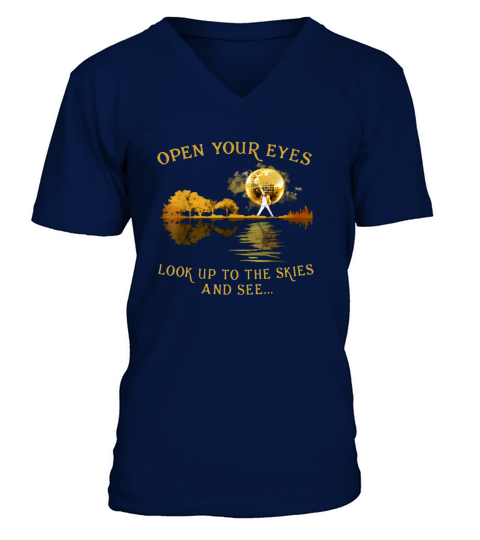 Freddie Mercury Open Your Eyes Look Up To The Skies And See Lake Guitar Shadow shirt V-Neck T-shirt