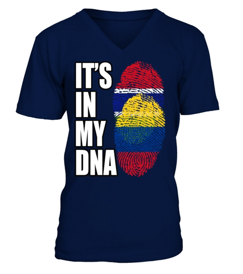 Gambian And Colombian Mix Heritage DNA Flag V-Neck T-shirt