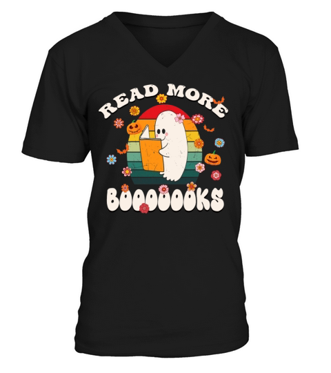 Groovy Reading Books Spooky Boo Read A Book Funny V-Neck T-shirt