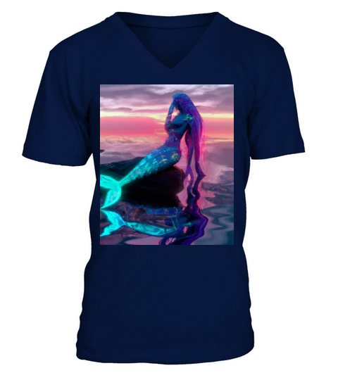 Mermaid Portrait Vaporwave Outrun 80s Reflecting V-Neck T-shirt