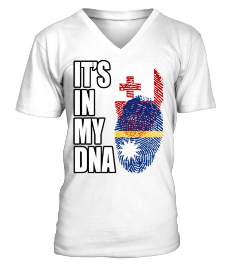 Tongan And Nauruan Mix Heritage DNA Flag V-Neck T-shirt