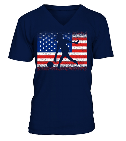 Vintage Bowling American Flag July 4th Sport Women V-Neck T-shirt
