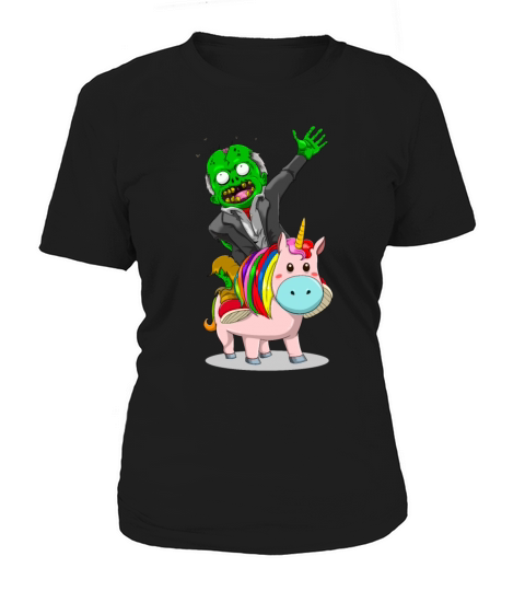 A green Zombie is riding a cute pink Unicorn for Women's T-Shirt