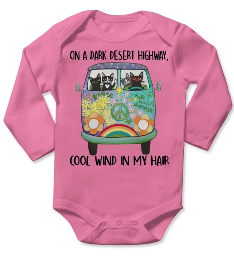 Cats Hippie On a dark desert highway cool wind in my hair shirt - Ladies Flowy Tank Long Sleeve Baby One-Piece