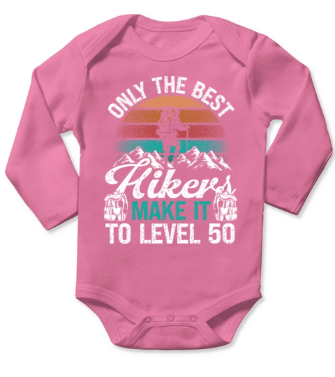 Level 50 Year Old Hiker Vintage 50th Birthday Long Sleeve Baby One-Piece