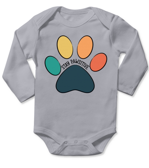 Paw Print - Stay Pawsitive Vintage Black Text Long Sleeve Baby One-Piece