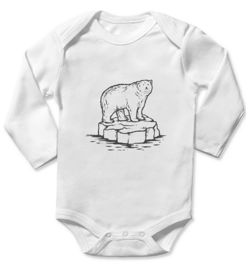 Polar Bear on Ice Floe Illustration Tshirt Long Sleeve Baby One-Piece