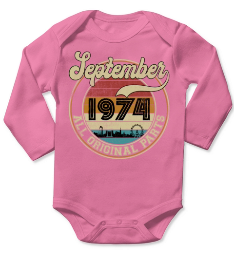 September 1974 All Original Parts Vintage Birthday Long Sleeve Baby One-Piece