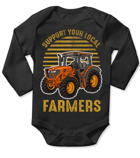 Support Your Local Farmers Distressed Quote Vintag Long Sleeve Baby One-Piece