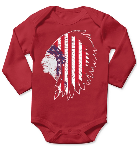 US Flag Native American Chief Traditional Indian Long Sleeve Baby One-Piece