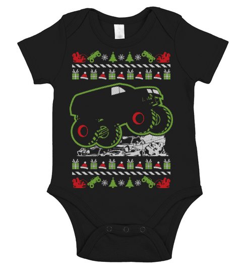 Christmas Monster Truck Short Sleeve Baby One-Piece