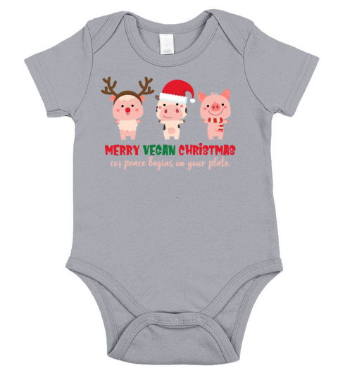Merry Vegan Christmas Coz Peace Begins Your Plate Short Sleeve Baby One-Piece