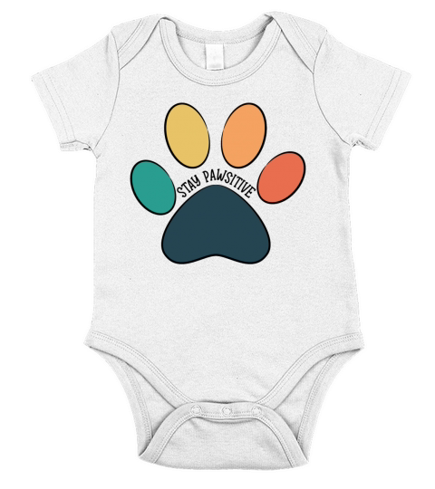 Paw Print - Stay Pawsitive Vintage Black Text Short Sleeve Baby One-Piece