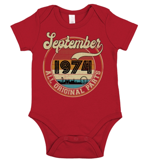 September 1974 All Original Parts Vintage Birthday Short Sleeve Baby One-Piece
