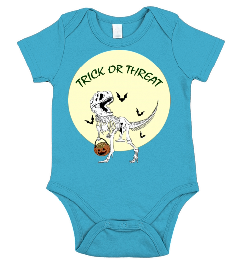 Trex Dinosaur Trick Or Threat Halloween Short Sleeve Baby One-Piece